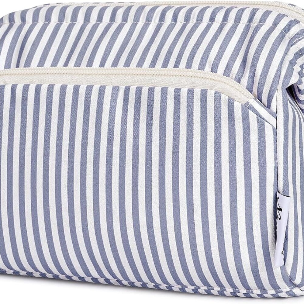 Striped Wide Open Makeup Bag Women, Travel Toiletry Bag for Women Cosmetic Bag O